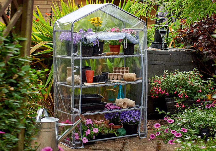 Wide Mini Greenhouse With 3 Metal Shelves And PVC Cover