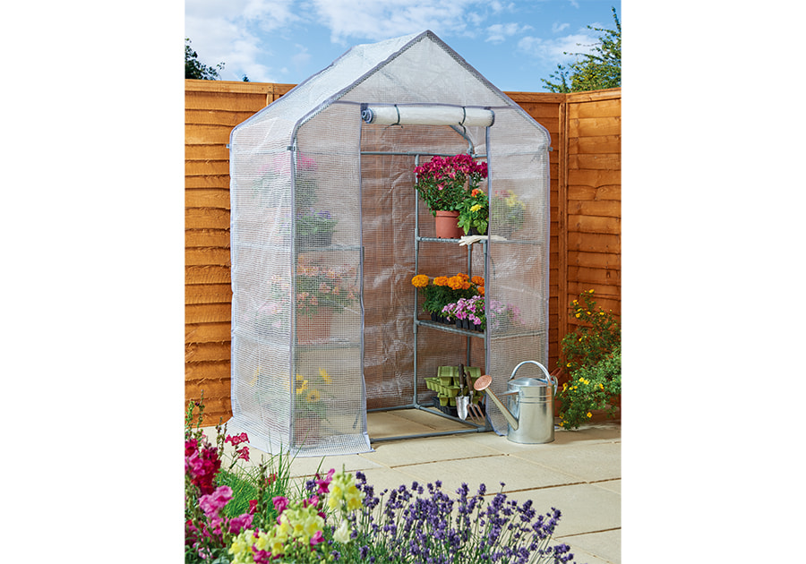 Walk-In Greenhouse With 4 Metal Shelves And Cover