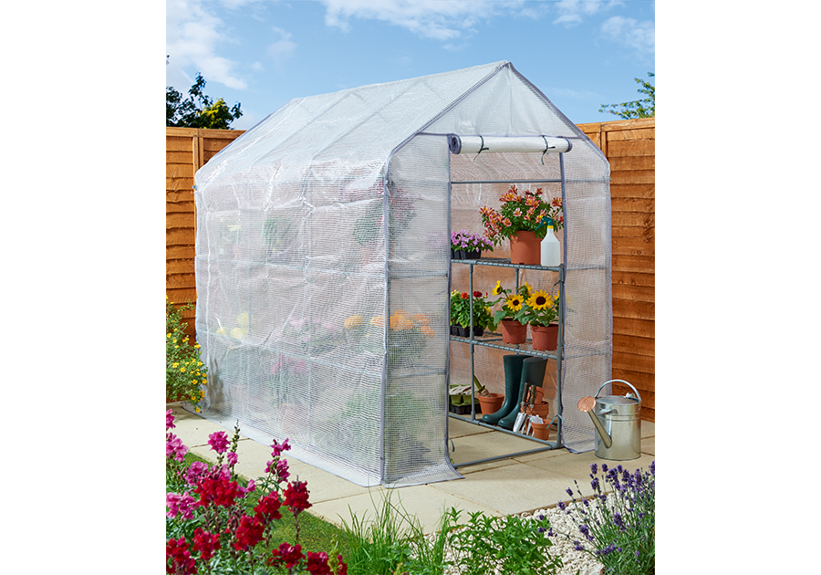 Mini Greenhouse With 3 Metal Shelves And PVC Cover